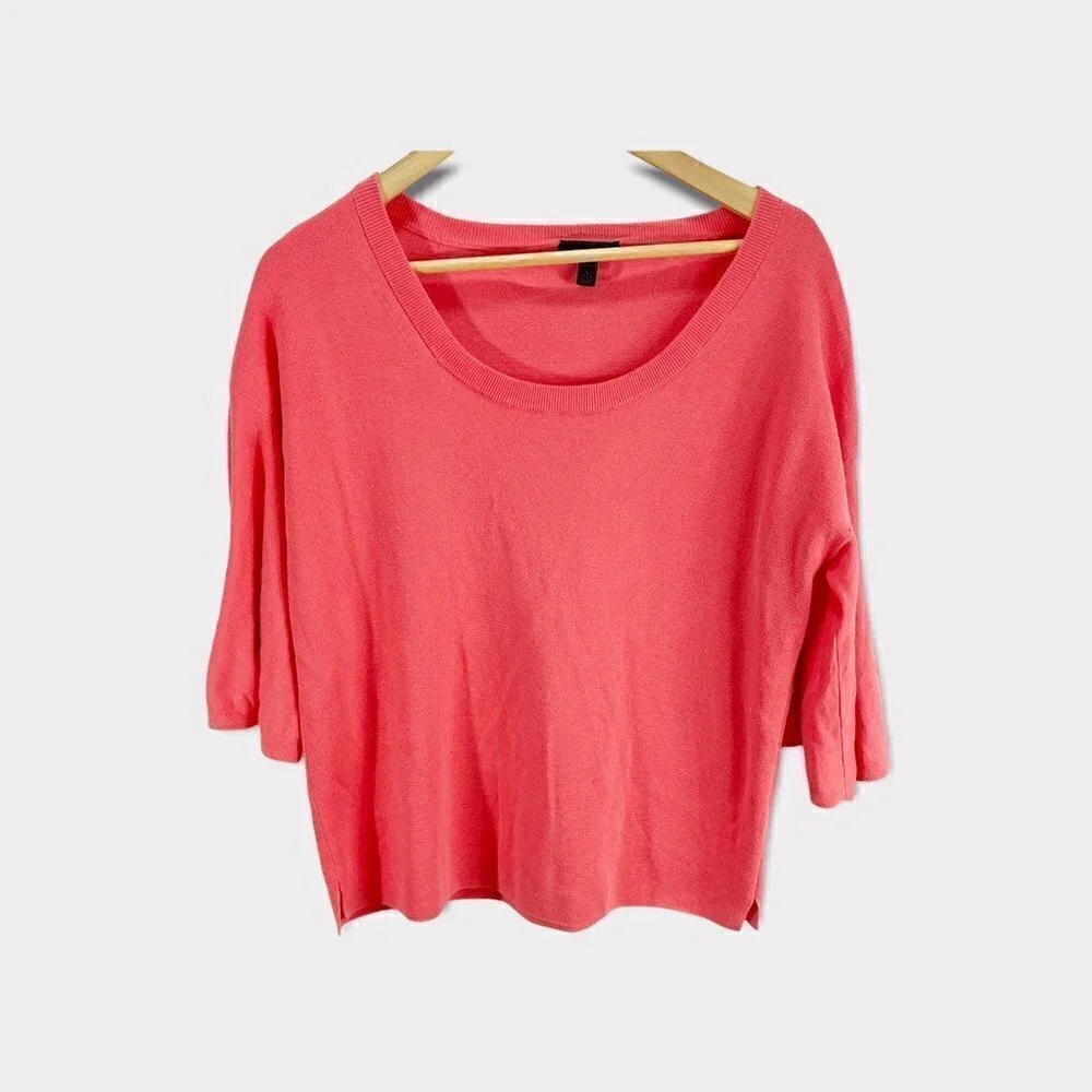 J.Crew Womens Pullover Sweater Pink‎ Cotton 3/4 Trumpet Sleeve Scoop Neck L